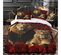 3D Printed 3 Pcs Bedding Set Room Decor Zipper Closure Design Extra Soft Lion And Lioness Quilt Cover Breathable All Season for Adults,Kids,Youth Wild Animal Duvet Cover Single（140x200cm）