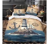 3D Printed 3-Piece Bedding Set Bed Decor Hidden Zipper Super Lighthouse on Rock Comforter Cover Washable Anti-allergic for Teens,Boys,Women Nautical Adventure Quilt Cover Single（135x200cm）