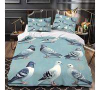 3D Printed 3-Piece Bedding Set Bed Decor Hidden Zipper Super Pigeon Illustrations Comforter Cover Breathable All Season for Girls,Kids,Teens istic Bird Collection Quilt Cover Single（135x200cm）