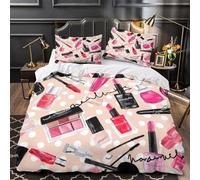 3D Printed 3-Piece Bedding Set Bed Decor Zipper Closure Design Makeup Essentials Comforter Cover Washable Hypoallergenic for Boys,Girls,Adults vibrant Beauty Collection Quilt Cover King（220x240cm）
