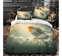 3D Printed 3-Piece Bedding Set Bed Decor Zipper Closure Super Robin Bird Perched Quilt Cover Hypoallergenic All Season for Adults,Boys,Children Spring Floral Nature Duvet Cover Double（200x200cm）