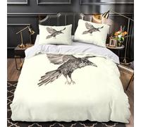 3D Printed 3-Piece Bedding Set Bedroom Decor Zipper Closure Extra Flying Raven Duvet Cover Durable Hotel Quality for Girls,Youth,Adults black And White Sketch Comforter Cover King（220x240cm）