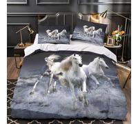 3D Printed 3-Piece Bedding Set Bedroom Decor Zipper Closure Extra White Horses Galloping Duvet Cover Durable Hotel Quality for Girls,Youth,Adults Wild Nature Comforter Cover Double（200x200cm）