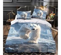 3D Printed 3-Piece Bedding Set Home Decor Hidden Zipper Extra Soft Polar Bear Walking Quilt Cover Breathable Wrinkle-Resistant for Adults,Boys,Teens Arctic Wildlife Duvet Cover Double（200x200cm）