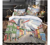 3D Printed 3-Piece Bedding Set Home Decor Hidden Zipper Extra Soft Stork in Town Quilt Cover Breathable Wrinkle-Resistant for Adults,Boys,Teens European Street Duvet Cover Single（140x200cm）
