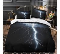 3D Printed 3-Piece Bedding Set Home Decor Hidden Zipper Super Lightning Strike Quilt Cover Easy Care Machine Washable for Teenagers,Boys,Women Dark Stormy Sky Duvet Cover Single（140x200cm）