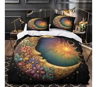 3D Printed 3-Piece Bedding Set Home Decor Zipper Closure Design Ornate Crescent Moon Duvet Cover Durable Hotel Quality for Girls,Youth,Children Floral Fantasy Comforter Cover Single（135x200cm）