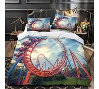 3D Printed 3-Piece Bedding Set Home Decor Zipper Closure Design Roller Coaster Thrill Duvet Cover Durable Hotel Quality for Girls,Youth,Children Amusement Park Ride Comforter Cover King（220x240cm）