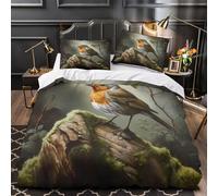3D Printed 3-Piece Bedding Set Home Decor Zipper Closure Super Robin Bird Duvet Cover Breathable Anti-allergic for Adults,Boys,Teenagers Nature Wildlife Painting Comforter Cover Single（140x200cm）