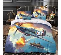 3D Printed 3-Piece Bedding Set Home Decor Zipper Extra WWII Fighter Plane Duvet Cover Breathable Anti-allergic for Youth,Boys,Adults vintage Military Aviation Comforter Cover Single（135x200cm）