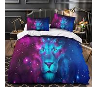 3D Printed 3-Piece Bedding Set Room Decor Hidden Zipper Super Cosmic Lion Quilt Cover Durable All Season for Teens,Adults,Women Galaxy Duvet Cover Double（200x200cm）