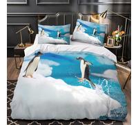 3D Printed 3-Piece Bedding Set Room Decor Hidden Zipper Super Penguins in Motion Comforter Cover Washable Hypoallergenic for Kids,Adults,Women Antarctic Wildlife Quilt Cover Super king（260x220cm）