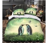 3D Printed 3-Piece Bedding Set Room Decor Hidden Zipper Super Soft Penguin Couple Comforter Cover Easy Care Hypoallergenic for Teens,Adults,Boys Fantasy Nature Quilt Cover Super king（260x220cm）