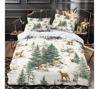 3D Printed 3-Piece Bedding Set Room Decor Hidden Zipper Ultra Forest Animals Quilt Cover Washable Hypoallergenic for Adults,Girls,Youth Wildlife with Deer And Foxes Duvet Cover King（220x240cm）