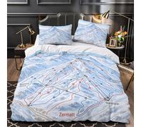3D Printed 3-Piece Bedding Set Room Decor Zipper Closure Super Soft Ski Resort Map Quilt Cover Durable Anti-allergic for Adults,Women,Kids Alpine Winter Adventure Duvet Cover Double（200x200cm）