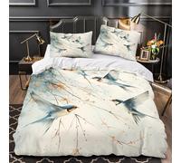 3D Printed 3-Piece Bedding Set Room Decor Zipper Closure Super Soft Swallow Birds in Flight Quilt Cover Durable Anti-allergic for Adults,Women,Kids Watercolor Nature Duvet Cover King（220x240cm）