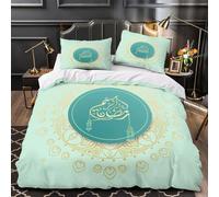 3D Printed 3-Piece Bedding Set Room Decor Zipper Extra Soft Ramadan Decor Comforter Cover Breathable Wrinkle-Resistant for Youth,Boys,Children Arabic Calligraphy Quilt Cover Single（140x200cm）