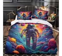 3D Printed 3-Piece Bedding Set Room Decor Zipper Super Soft Astronaut Floating Comforter Cover Durable Machine Washable for Kids,Teens,Women Vibrant Cosmic Fantasy Quilt Cover Double（200x200cm）
