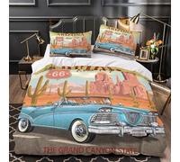 3D Printed 3-Piece Bedding Set Room Decor Zipper Super Soft Vintage Car Arizona Quilt Cover Durable Hotel Quality for Girls,Youth,Teenagers Road Trip Poster Duvet Cover Super king（260x220cm）