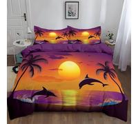 3D Printed 3 Piece Orange Duvet Cover Super King size Scenic Sea Sunset Palm Trees Bedding 100% Microfiber Include 1 Quilt Cover/Duvet Cover with 2 Pillow Cases