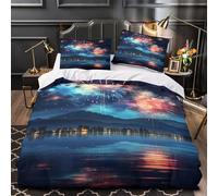 3D Printed 3 Pieces Bedding Set Bed Decor Hidden Zipper Super Soft Fireworks Display Quilt Cover Washable Wrinkle-Resistant for Youth,Kids,Women Night Cityscape Duvet Cover Double（200x200cm）
