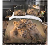 3D Printed 3 Pieces Bedding Set Bed Decor Super Cute Lion Cubs Quilt Cover Durable Wrinkle-Resistant for Adults,Kids,Teenagers Wildlife Duvet Cover Single（140x200cm）