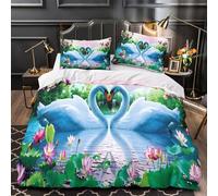 3D Printed 3 Pieces Bedding Set Bed Decor Zipper Super Soft Swan Love Comforter Cover Hypoallergenic Machine Washable for Kids,Adults,Youth Romantic Nature Painting Quilt Cover Single（135x200cm）