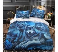 3D Printed 3 Pieces Bedding Set Bedroom Decor Hidden Zipper Extra Wolf Trio Comforter Cover Breathable Wrinkle-Resistant for Girls,Teens,Boys Fantasy Forest Quilt Cover Super king（260x220cm）