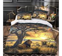 3D Printed 3 Pieces Bedding Set Bedroom Decor Hidden Zipper Ultra African Lion Comforter Cover Durable Hotel Quality for Teens,Kids,Women Safari Wildlife Quilt Cover Single（140x200cm）