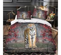 3D Printed 3 Pieces Bedding Set Bedroom Decor Hidden Zipper Ultra Tiger Standing Comforter Cover Durable Hotel Quality for Teens,Kids,Women Wild Animal Portrait Quilt Cover Single（135x200cm）
