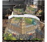 3D Printed 3 Pieces Bedding Set Bedroom Decor Zipper Closure Super London Landmarks Duvet Cover Durable Hotel Quality for Girls,Teenagers,Adults cityscape Comforter Cover Single（135x200cm）