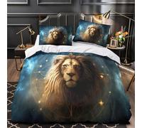 3D Printed 3 Pieces Bedding Set Home Decor Hidden Zipper Super Lion Celestial Duvet Cover Durable Hotel Quality for Adults,Girls,Teenagers Mythical Star Comforter Cover Super king（260x220cm）