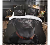 3D Printed 3 Pieces Bedding Set Home Decor Hidden Zipper Ultra Soft Black Dog Portrait Quilt Cover Breathable Anti-allergic for Adults,Kids,Teenagers Studio Pet Duvet Cover Single（140x200cm）