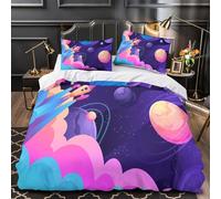 3D Printed 3 Pieces Bedding Set Home Decor Hidden Zipper Ultra Soft Space Rocket Quilt Cover Breathable Anti-allergic for Adults,Kids,Teenagers coon Space Adventure Duvet Cover Single（135x200cm）