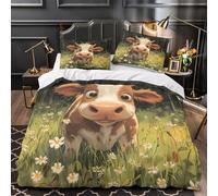 3D Printed 3 Pieces Bedding Set Home Decor Zipper Closure Design Cute Cow Coon Comforter Cover Hypoallergenic All Season for Kids,Adults,Teenagers Forest Meadow Quilt Cover Single（135x200cm）