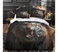 3D Printed 3 Pieces Bedding Set Home Decor Zipper Closure Extra Soft Fierce Tiger Roar Comforter Cover Durable Machine Washable for Children,Kids,Women Wild Animal Quilt Cover King（220x240cm）