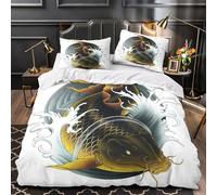 3D Printed 3 Pieces Bedding Set Room Decor Zipper Closure Design Super Soft Koi Fish Quilt Cover Washable Wrinkle-Resistant for Kids,Women,Teenagers Japanese Tattoo Duvet Cover King（220x240cm）