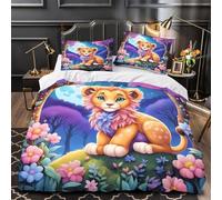 3D Printed 3 Pieces Bedding Set Room Decor Zipper Closure Ultra Cute Lion Cub Quilt Cover Hypoallergenic Easy Care for Youth,Kids,Adults Fantasy Coon Duvet Cover Single（140x200cm）