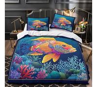 3D Printed 3 Pieces Bedding Set Room Decor Zipper Closure Ultra Soft Colorful Fish Quilt Cover Hypoallergenic Easy Care for Youth,Kids,Adults Underwater Fantasy Duvet Cover King（220x240cm）