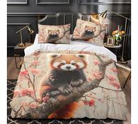 3D Printed 3 Pieces Bedding Set Room Decor Zipper Extra Soft Red Panda Sitting Comforter Cover Durable Hotel Quality for Kids,Teenagers,Adults istic Cherry Blossom Quilt Cover Single（140x200cm）