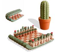 3D Printed 32PCS Cactus Chess Board Set, Succulent Plant chess Pieces, Roll-Up Portable Cactichess Travel Chess Board, Fun Plant Themed Board Game Gift for Plant Lovers