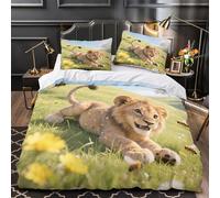 3D Printed 3PCs Bedding Set Bed Decor Zipper Super Soft Cute Lion Cub Comforter Cover Washable Machine Washable for Youth,Kids,Women Nature Wildlife Quilt Cover King（220x240cm）