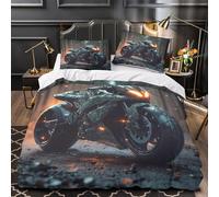 3D Printed 3PCs Bedding Set Bed Decor Zipper Ultra Soft Motorcycle Night Ride Comforter Cover Breathable Wrinkle-Resistant for Teens,Kids,Women stealth Futuristic Quilt Cover Double（200x200cm）