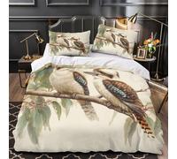 3D Printed 3PCs Bedding Set Bedroom Decor Hidden Zipper Super Kookaburra Birds Comforter Cover Washable Hypoallergenic for Girls,Kids,Teenagers Australian Wildlife Quilt Cover King（220x240cm）