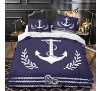 3D Printed 3PCs Bedding Set Bedroom Decor Hidden Zipper Super Nautical Anchor Duvet Cover Breathable Machine Washable for Girls,Boys,Youth marine Decor Comforter Cover Super king（260x220cm）