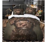 3D Printed 3PCs Bedding Set Bedroom Decor Zipper Ultra Soft Cute Brown Puppy Comforter Cover Breathable Durable for Girls,Kids,Teenagers photorealistic Portrait Quilt Cover King（220x240cm）
