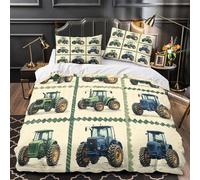 3D Printed 3PCs Bedding Set Bedroom Decor Zipper Ultra Soft Tractor Illustrations Comforter Cover Breathable Durable for Girls,Kids,Teenagers Vintage Farm Machinery Quilt Cover Double（200x200cm）