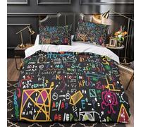 3D Printed 3PCs Bedding Set Home Decor Hidden Zipper Super Soft Math Formulas Quilt Cover Easy Care Machine Washable for Teenagers,Boys,Women colorful Chalkboard Duvet Cover Single（135x200cm）