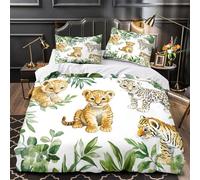 3D Printed 3PCs Bedding Set Home Decor Hidden Zipper Ultra Baby Wild Cats Duvet Cover Durable Easy Care for Teenagers,Children,Boys Watercolor Jungle Animals Comforter Cover Single（140x200cm）
