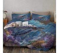 3D Printed 3Pcs Bedding Set Room Decor Hidden Zipper Color Coral Reef Turtles Down Quilt Cover Breathable Wrinkle-Resistant For Teens,Children Oil Painting Of Animals Duvet Cover Super King 260X220Cm